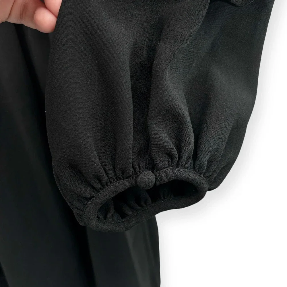 cinq á‎ sept Dorina Puff Sleeve Crepe Mini Dress with Pockets Black NWOT Size 4 - Picture 10 of 16